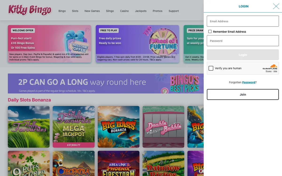 Kitty Bingo Casino — Sign-up, captured from United Kingdom