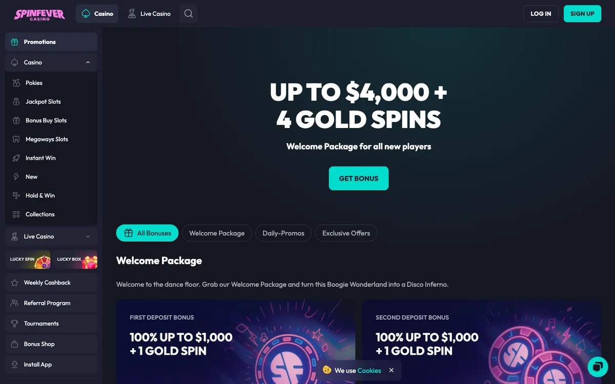 SpinFever Casino — «Акции», снято из страны Австралия