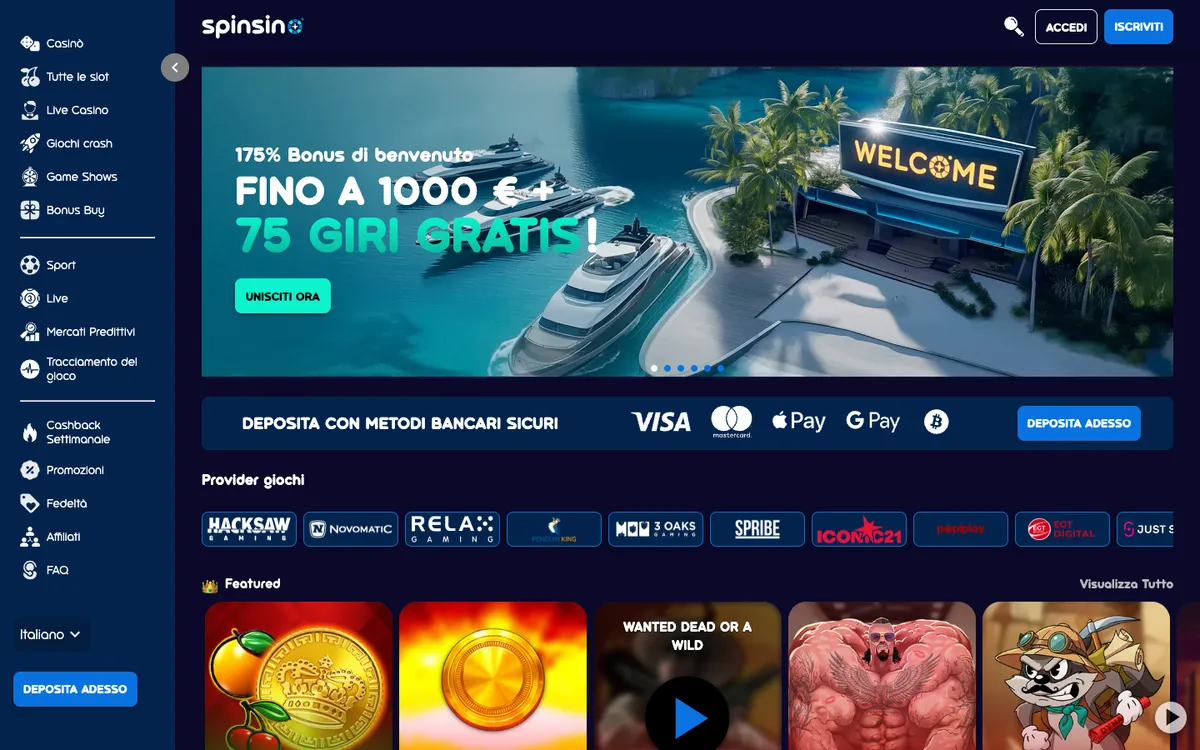 Spinsino Casino — «Главная», снято из страны Италия