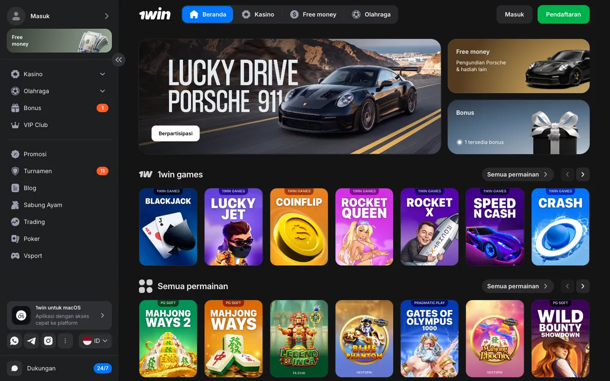 1win Casino — Home page, captured from Indonesia