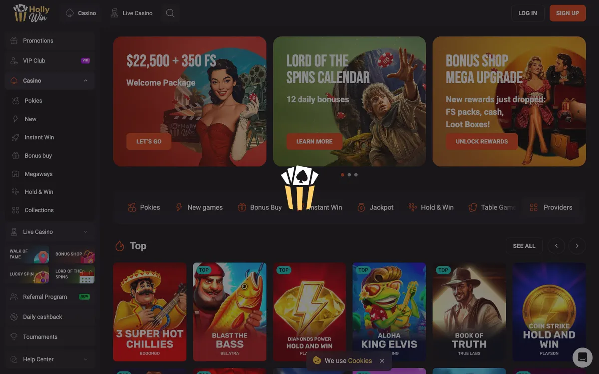 HollyWin Casino — Sign-up, captured from Australia