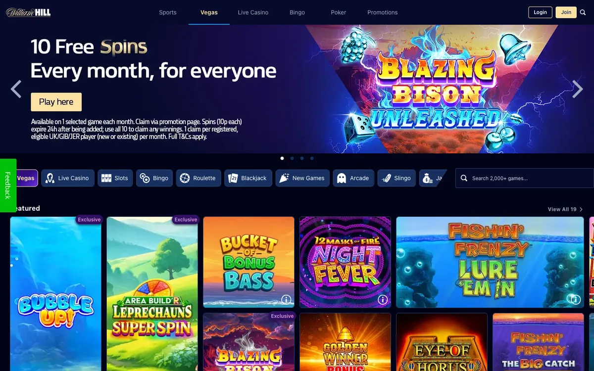 William Hill UK Casino — Home page, captured from United Kingdom