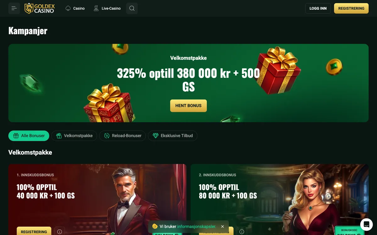 Goldex Casino — Promotions, captured from Norway