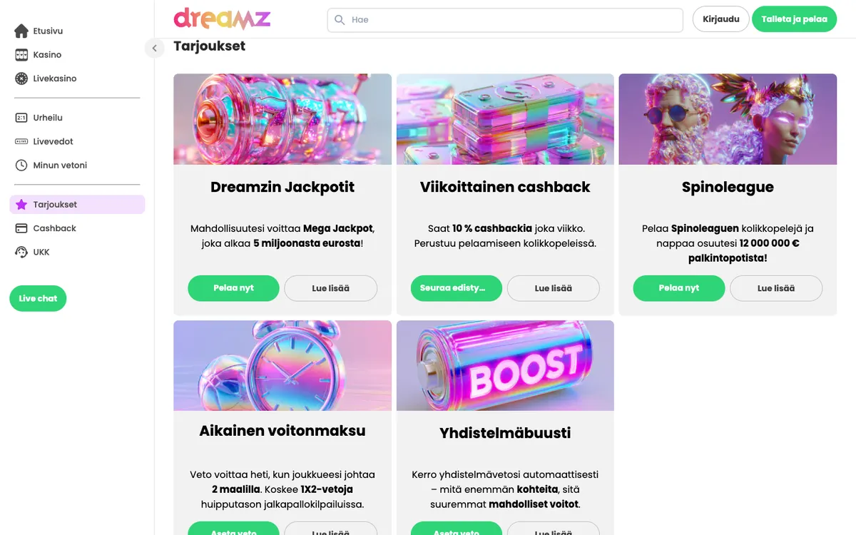 Dreamz Casino — Promotions, captured from Finland