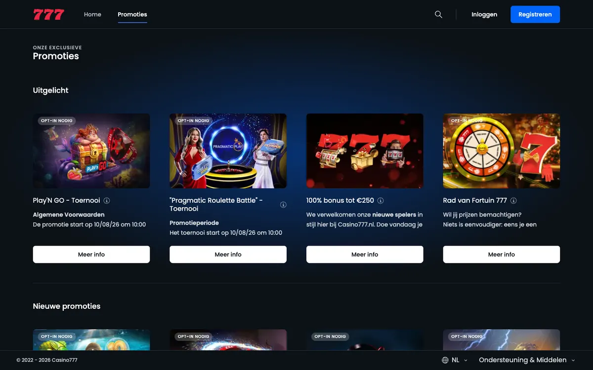 Casino777.nl — Promotions, captured from Netherlands