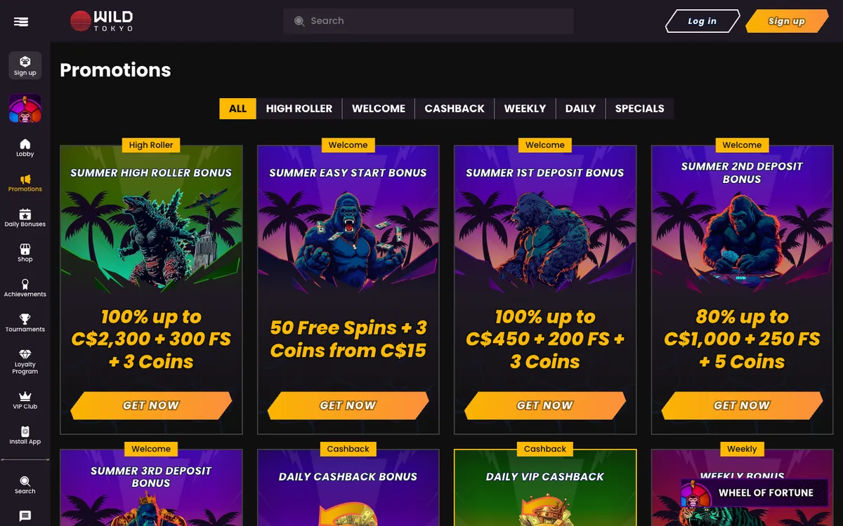 Wild Tokyo Casino — «Акции», снято из страны Канада