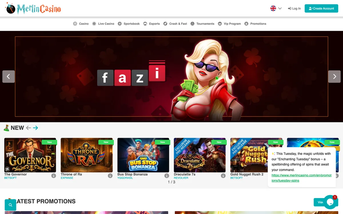 Merlin Casino — Home page, captured from Portugal