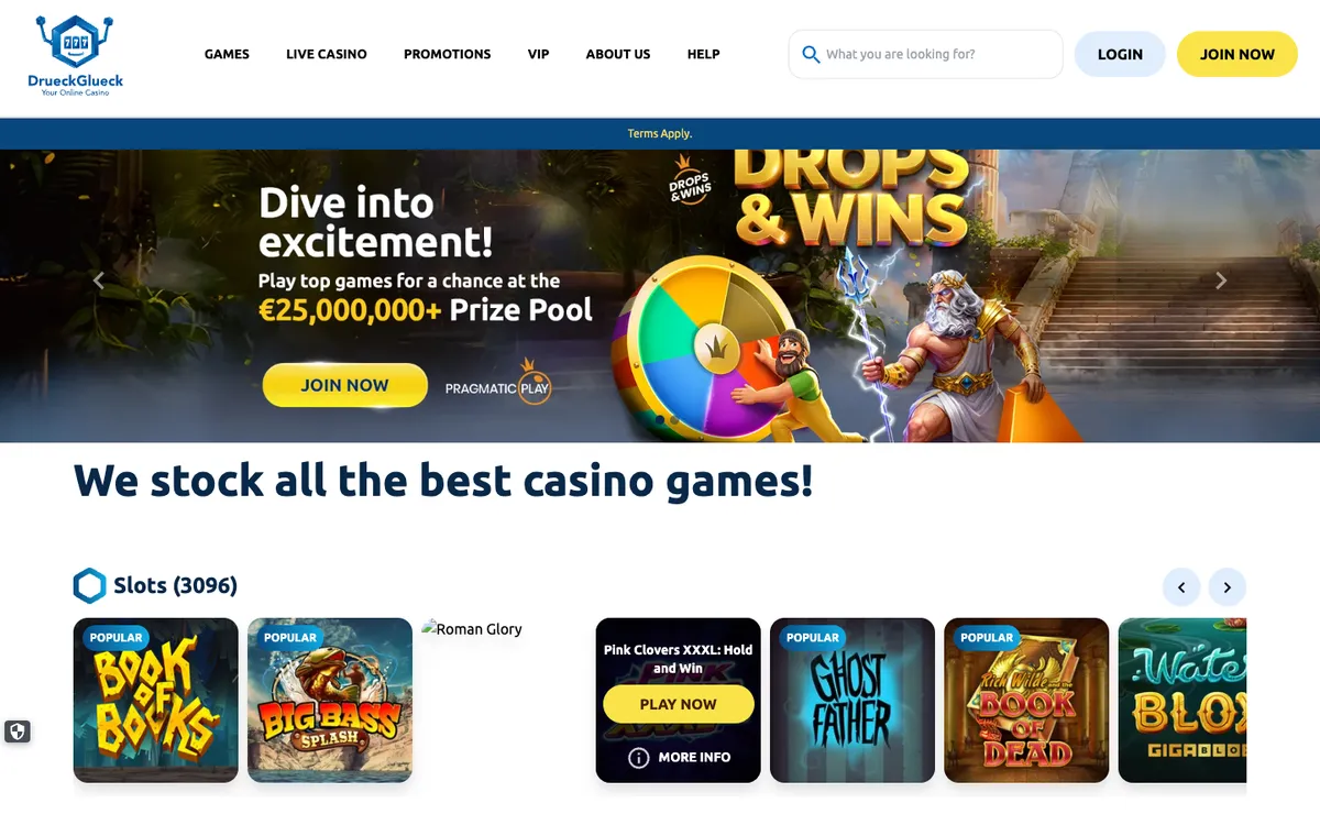 DrueckGlueck Casino — Home page, captured from Belgium