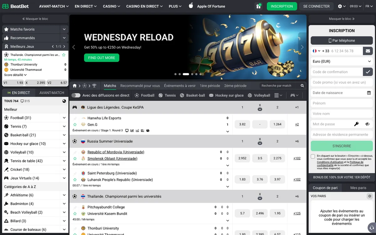 BeatBet Casino — Home page, captured from France