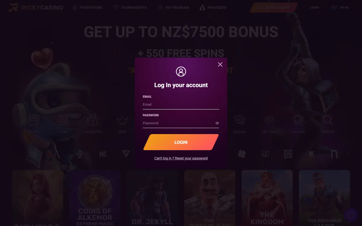 Rickycasino — Sign-up, captured from New Zealand