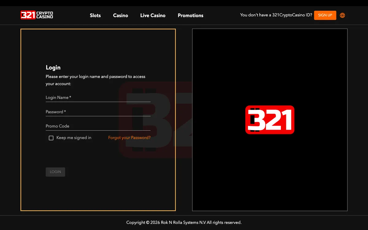 321Crypto Casino — «Регистрация», снято из страны Бразилия