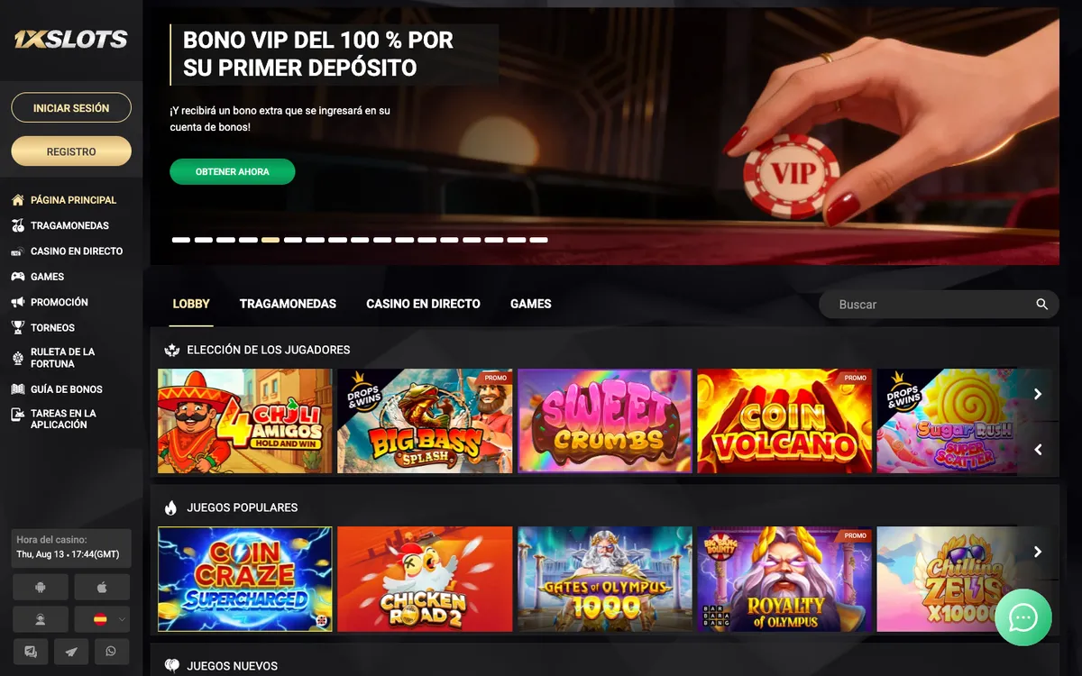 1xSlots Casino — Home page, captured from Croatia