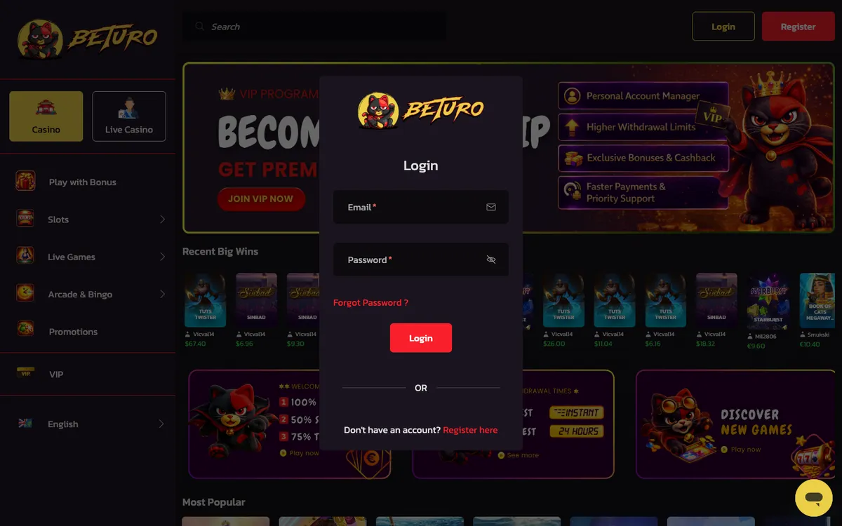 Beturo Casino — Sign-up, captured from Canada