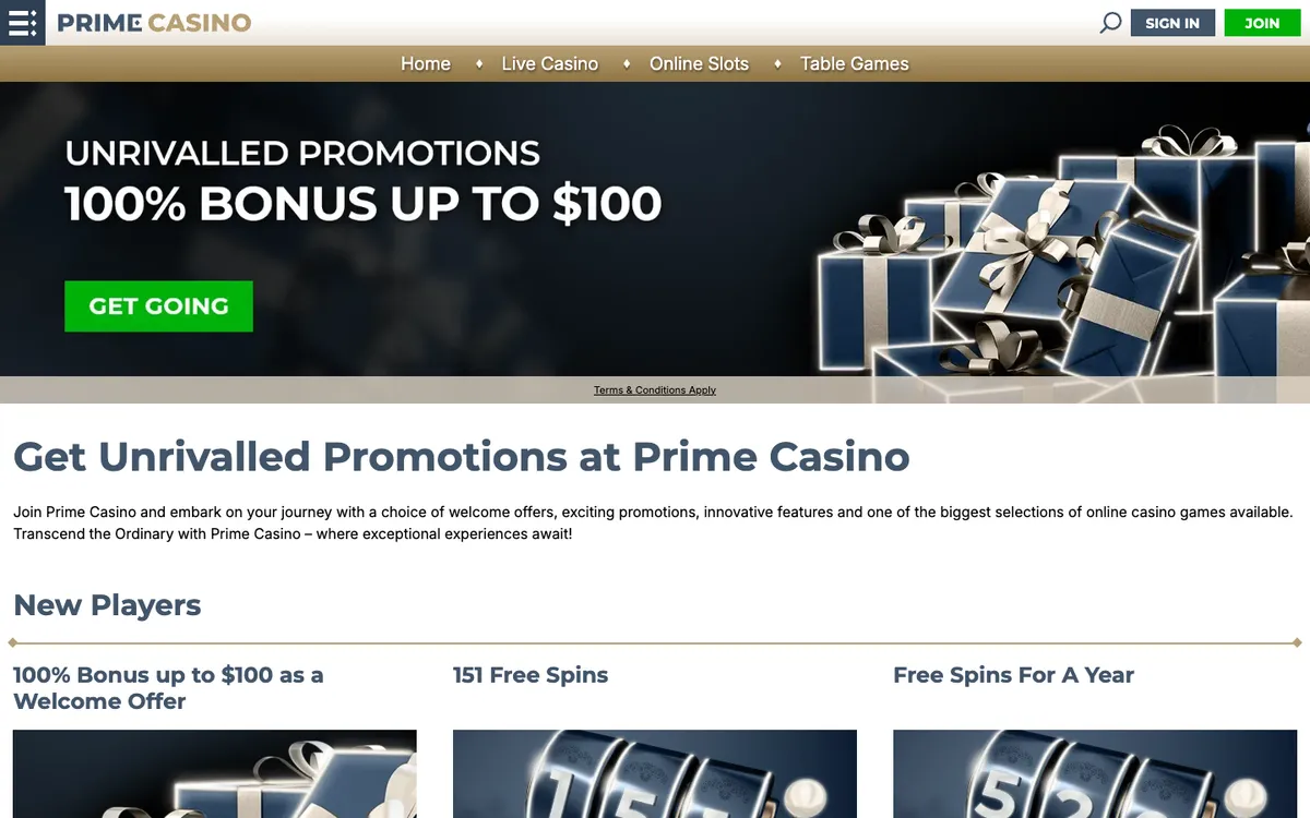 Prime Casino — Promotions, captured from New Zealand