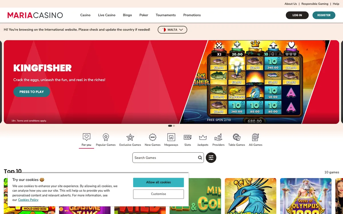 Maria Casino — Home page, captured from Brazil