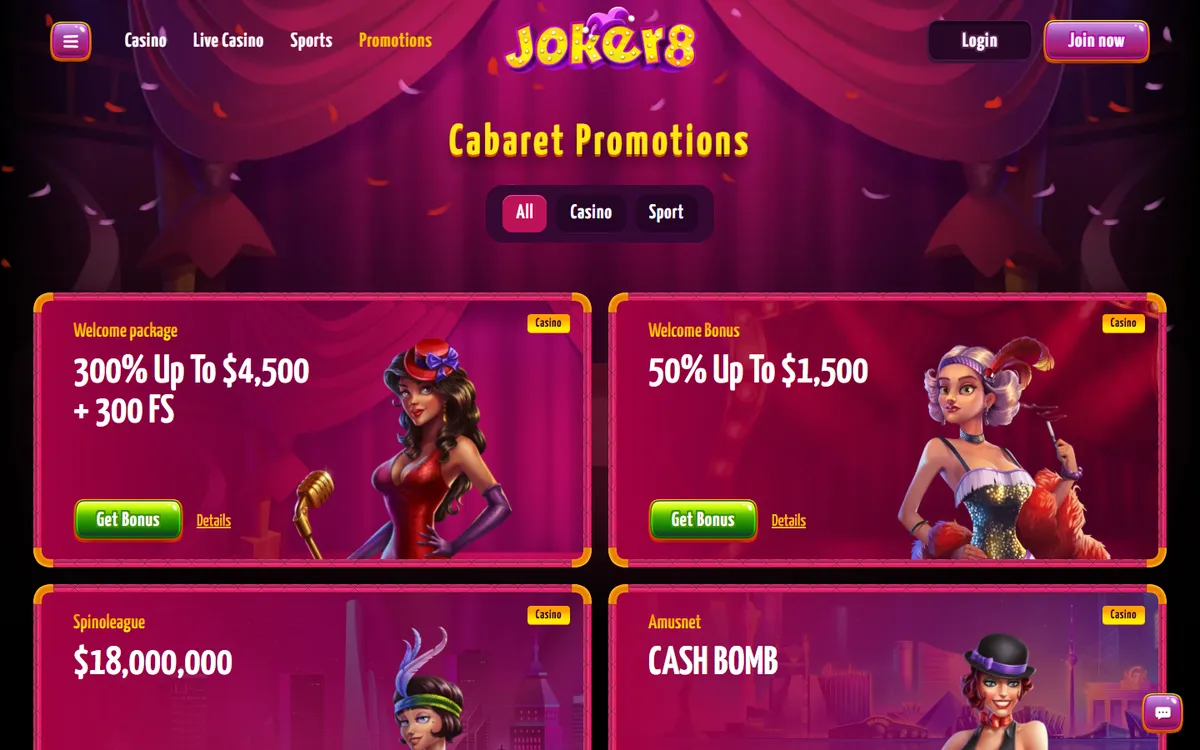 Joker8 Casino — Promotions, captured from Canada