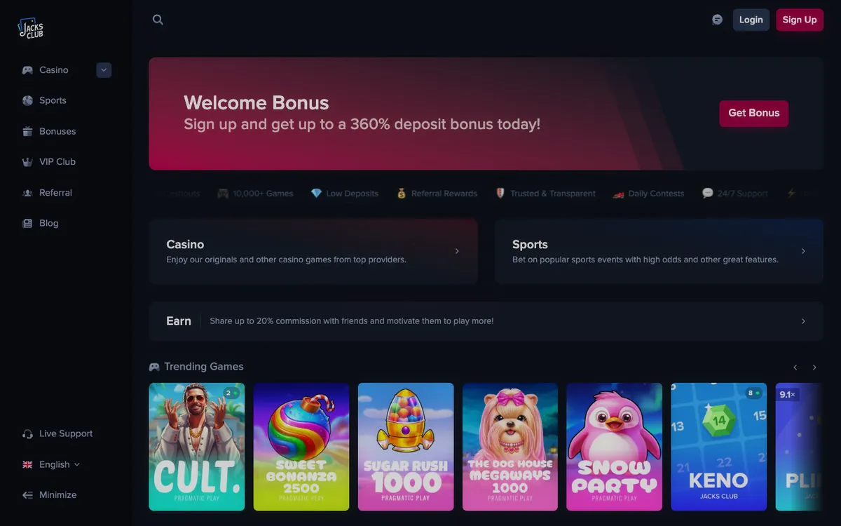 Jacks Club Casino — «Регистрация», снято из страны Испания