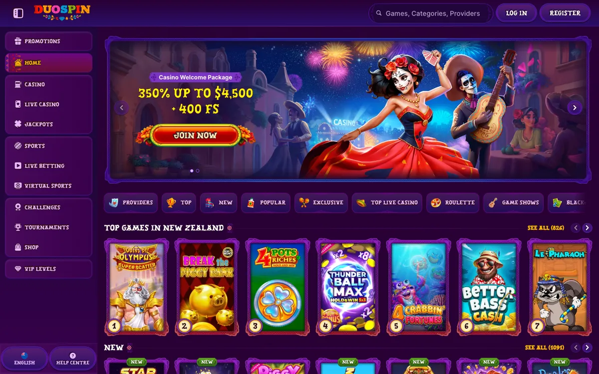 Duospin Casino — Home page, captured from New Zealand