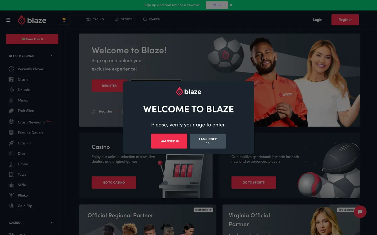 Blaze Casino — «Главная», снято из страны Австралия