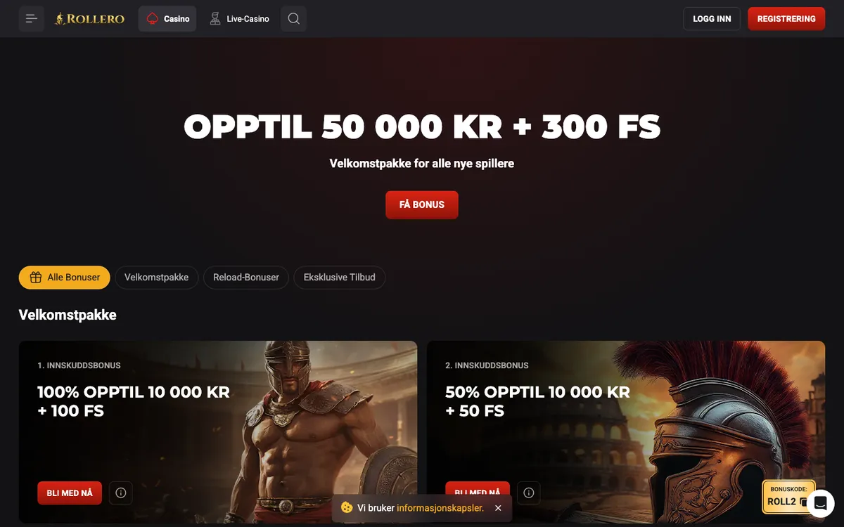 Rollero Casino — Promotions, captured from Norway