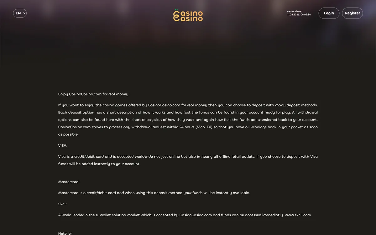 CasinoCasino — Payments, captured from New Zealand