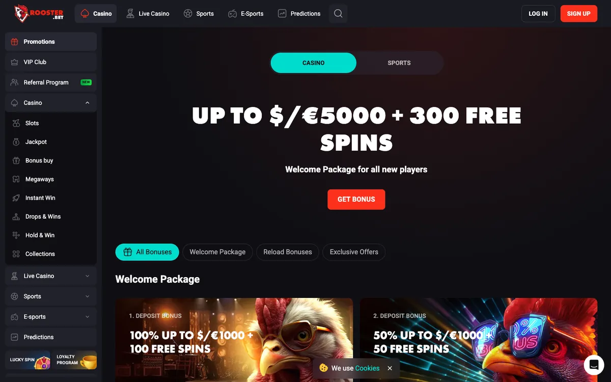 Rooster Bet Casino — Promotions, captured from South Africa