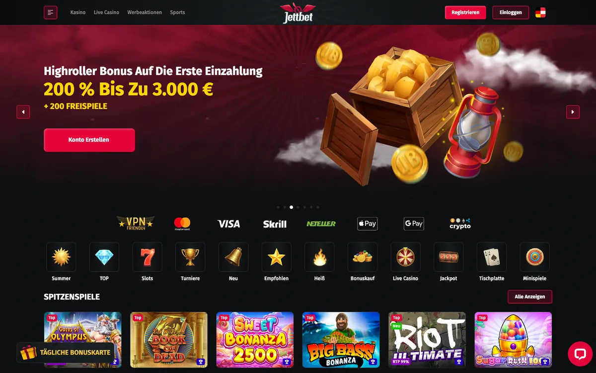 JettBet Casino — Home page, captured from Austria