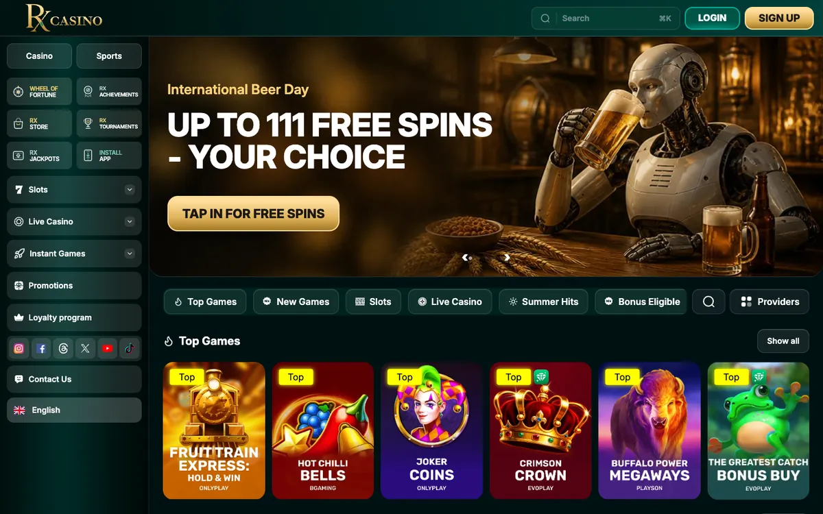 RX Casino — Home page, captured from France