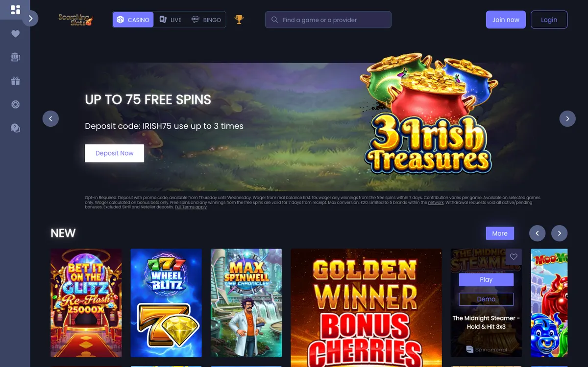 Scorching Slots Casino — «Главная», снято из страны Великобритания