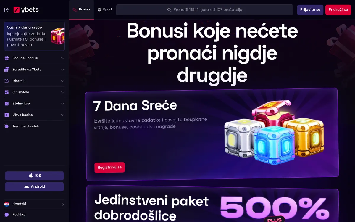 Ybets Casino — Promotions, captured from Croatia