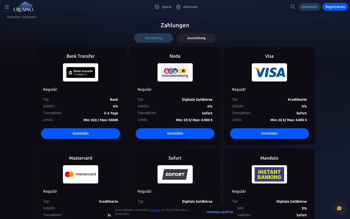 Crusino Casino — «Платежи», снято из страны Германия