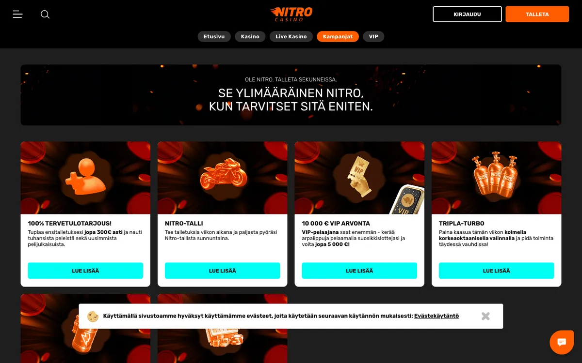 Nitro Casino — «Акции», снято из страны Финляндия