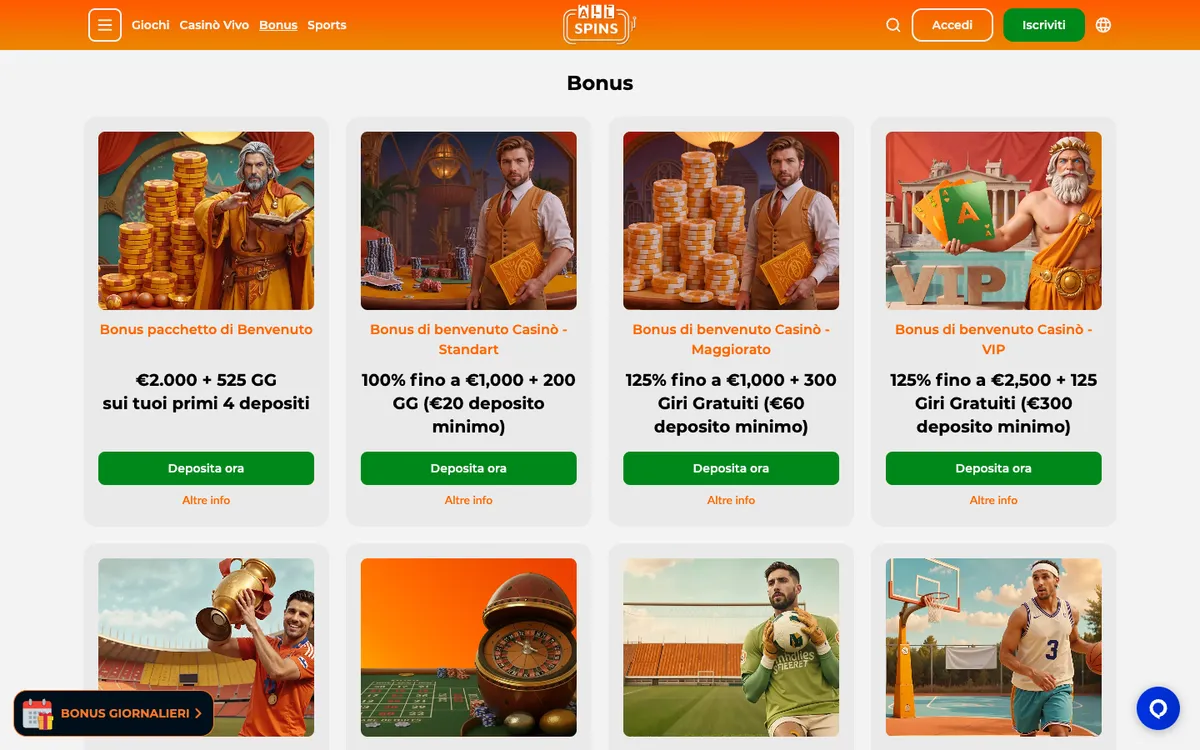AllSpins Casino — «Акции», снято из страны Италия