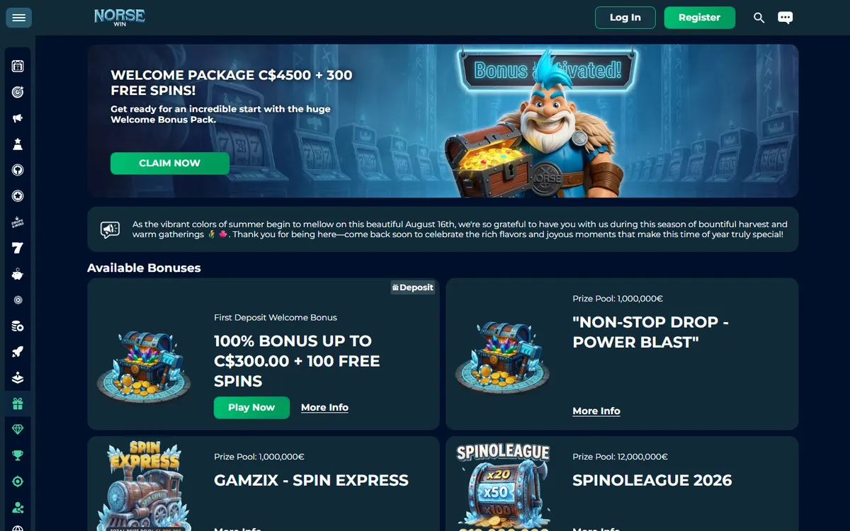 Norsewin Casino — Promotions, captured from Canada