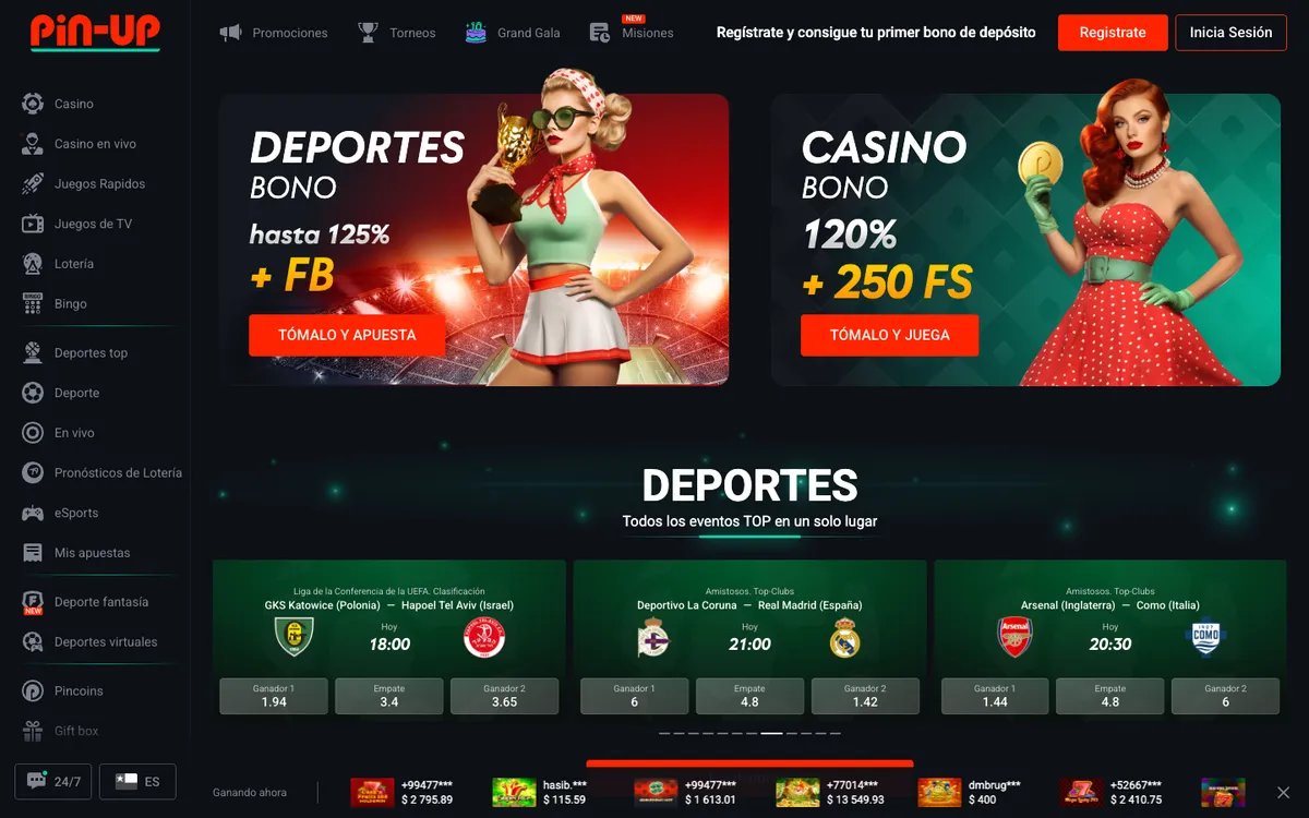 Pin-up Casino — Home page, captured from Chile