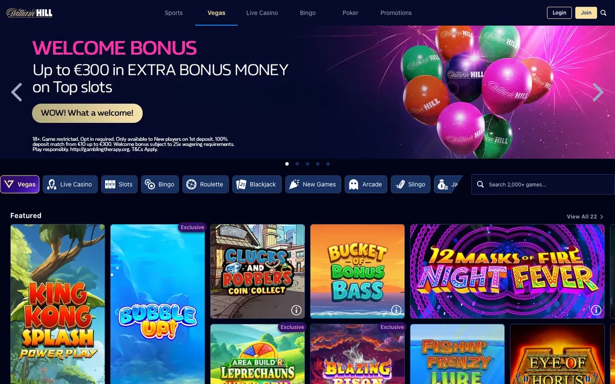 William Hill Vegas — Home page, captured from Slovenia