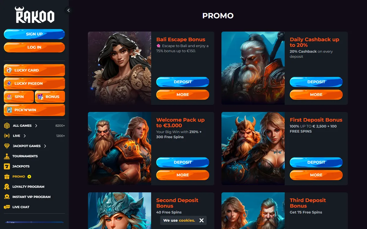 Rakoo Casino — Promotions, captured from Canada