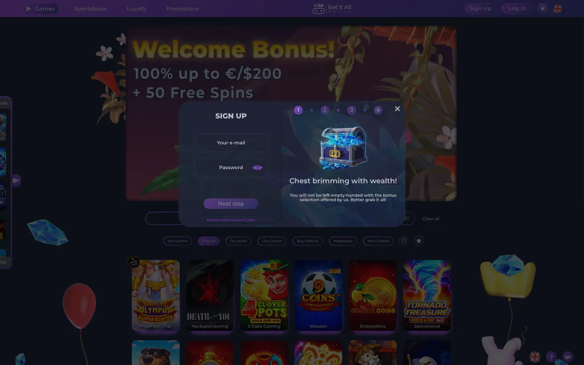 Bet It All Casino — «Регистрация», снято из страны Норвегия
