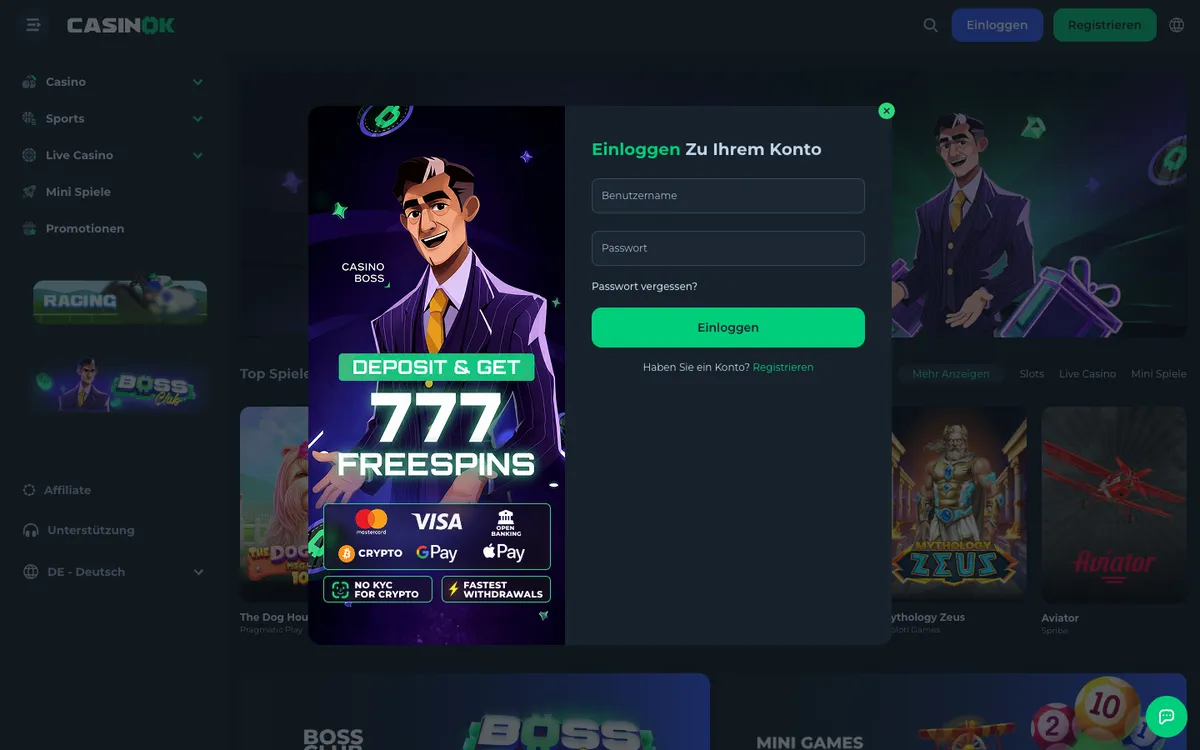 CasinOK — Payments, captured from Germany