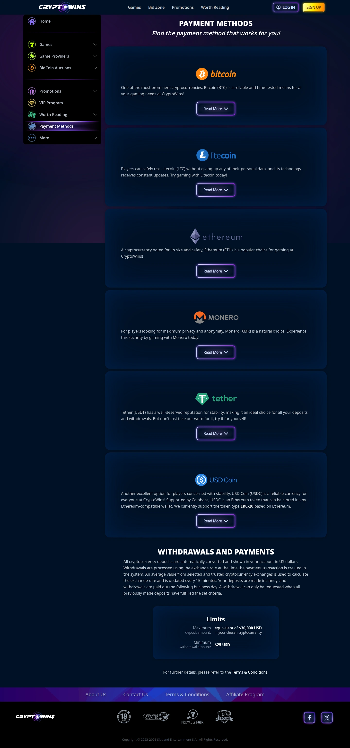 CryptoWins Casino – «Платежи», снято из страны Соединенные Штаты