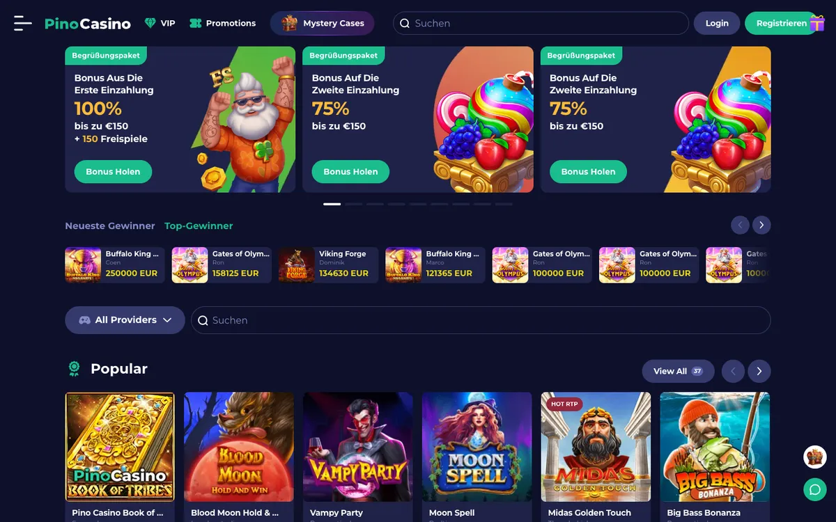PinoCasino — Home page, captured from Germany