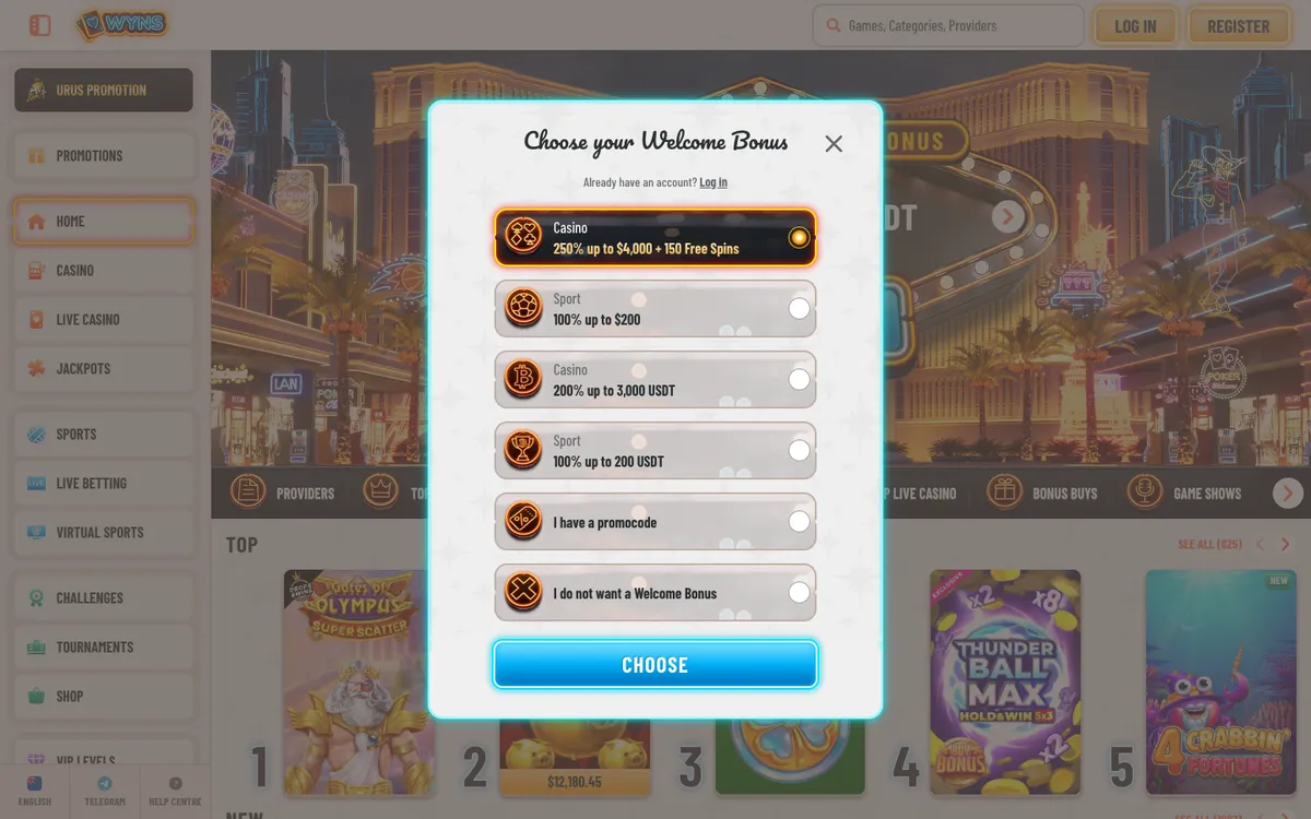 Wyns Casino — Sign-up, captured from New Zealand