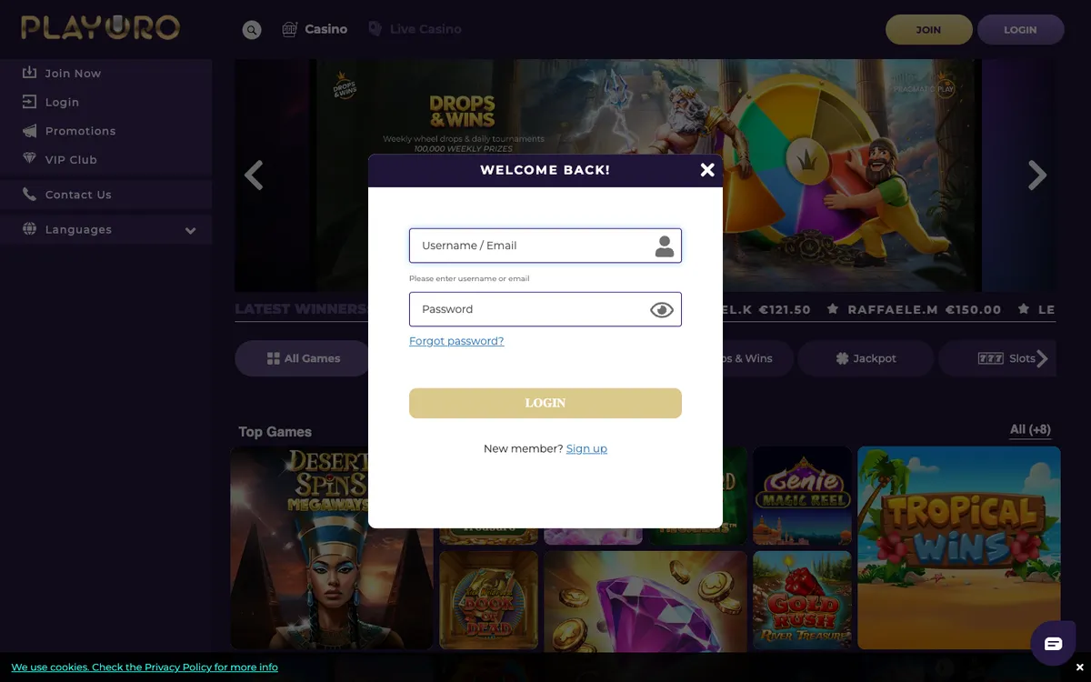 Playoro Casino — Sign-up, captured from Belgium