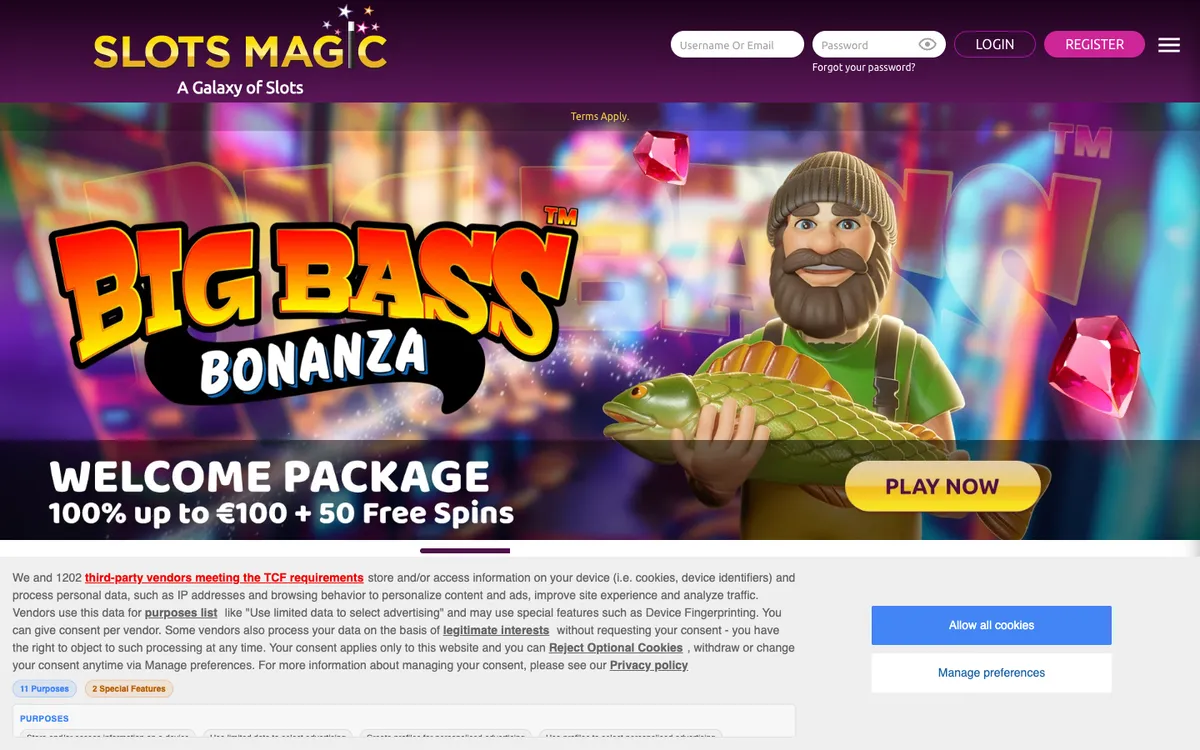Slots Magic Casino — Home page, captured from South Africa