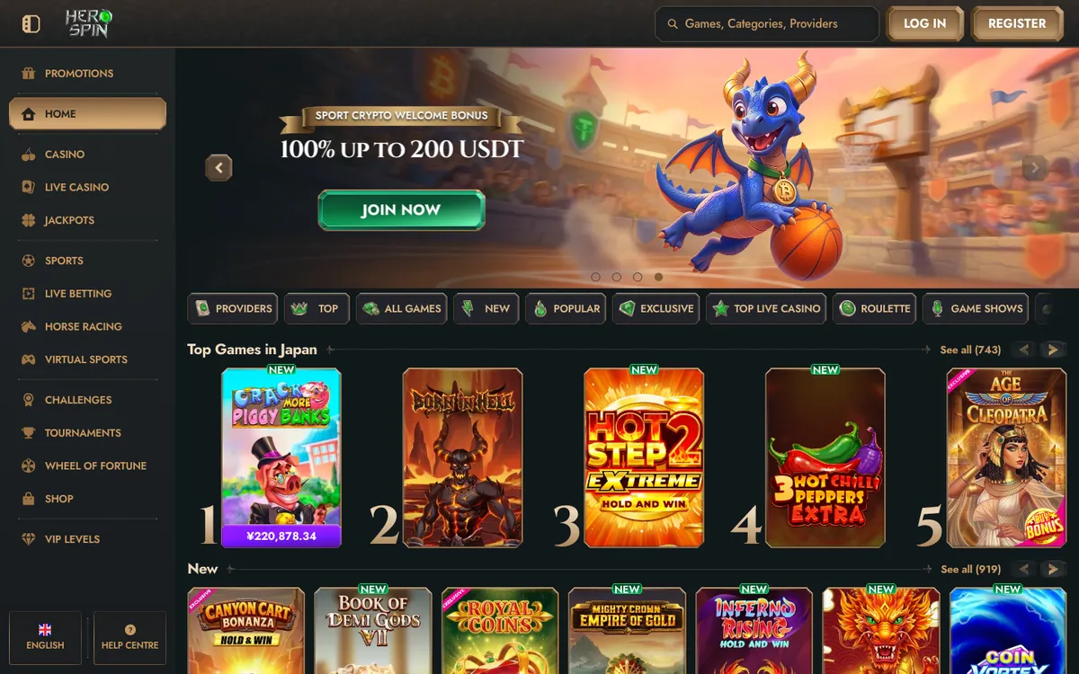 HeroSpin Casino — Home page, captured from Japan