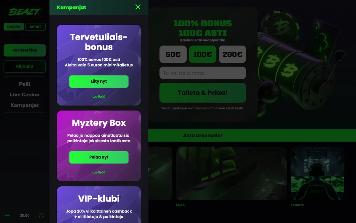 Beazt Casino — Promotions, captured from Finland