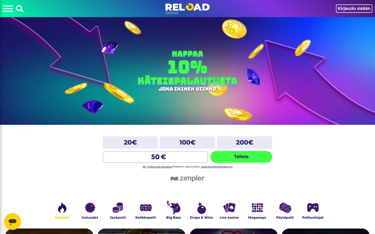 Reload Casino — «Главная», снято из страны Финляндия