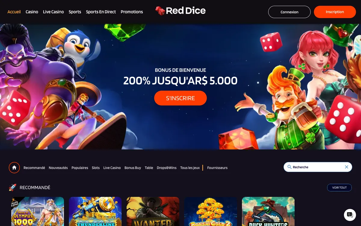 Red Dice Casino — Home page, captured from France