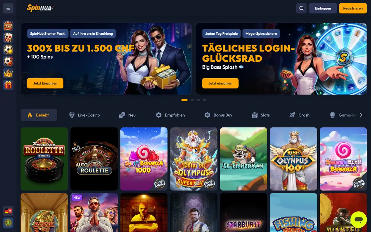 Spinhub Casino — «Главная», снято из страны Швейцария