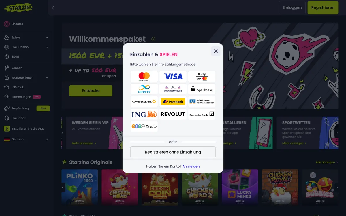 Starzino Casino — Home page, captured from Germany